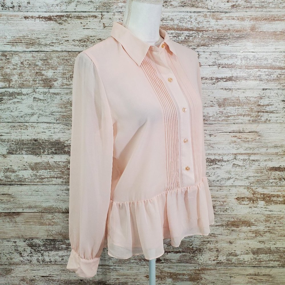 DKNY Blush Peplum Collared Button Front Blouse
